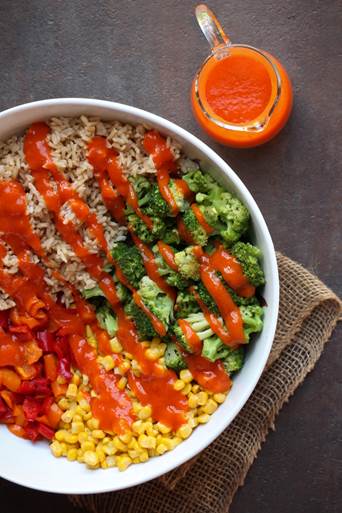 You are currently viewing Roasted Broccoli & Rice Bowl with Chipotle Red Pepper Sauce