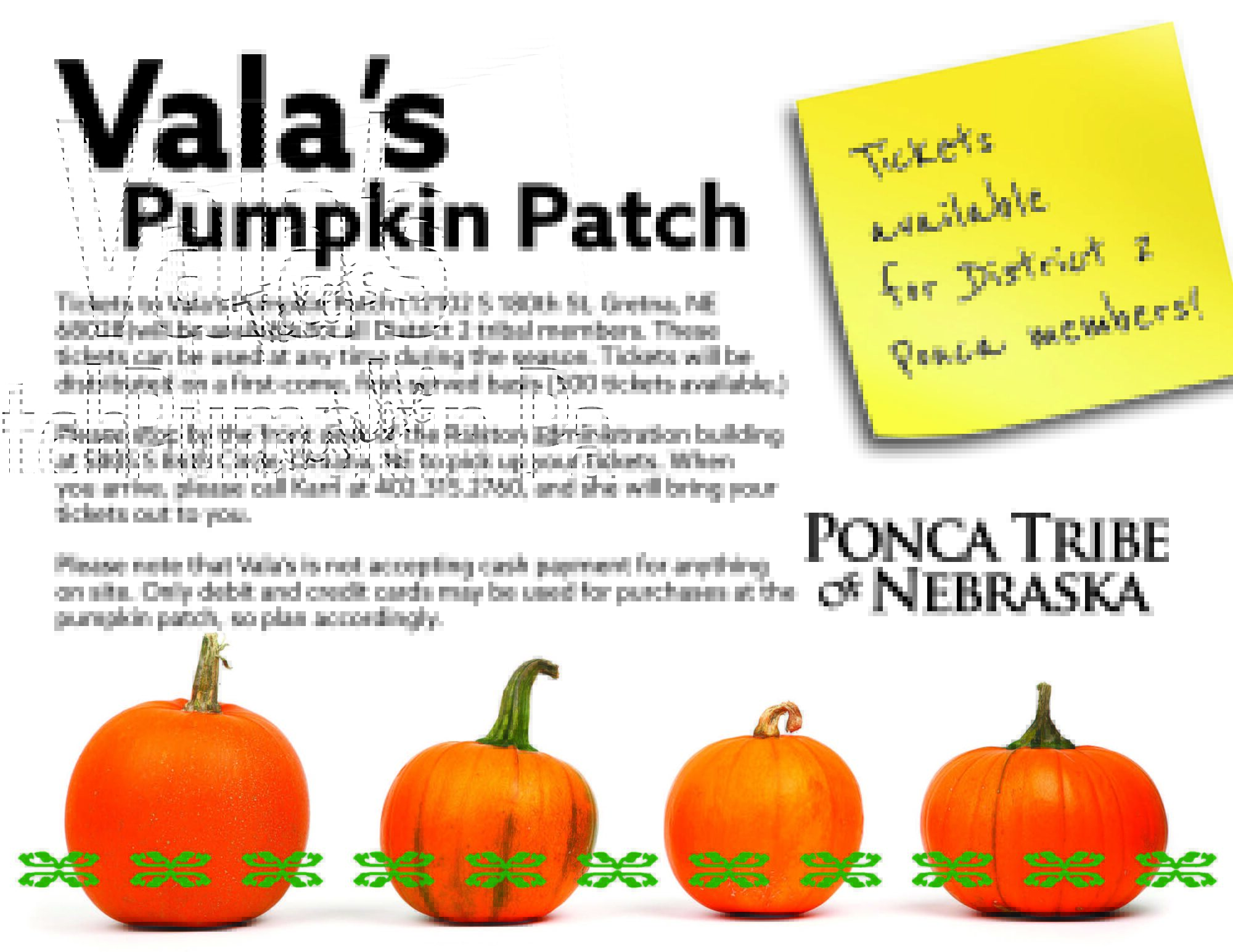 District 2 Members: Vala’s Pumpkin Patch Tickets Available