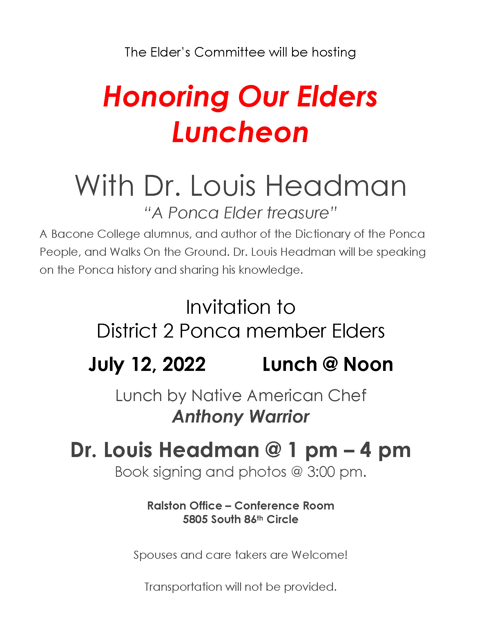 District 2 Elders Luncheon With Dr. Louis Headman