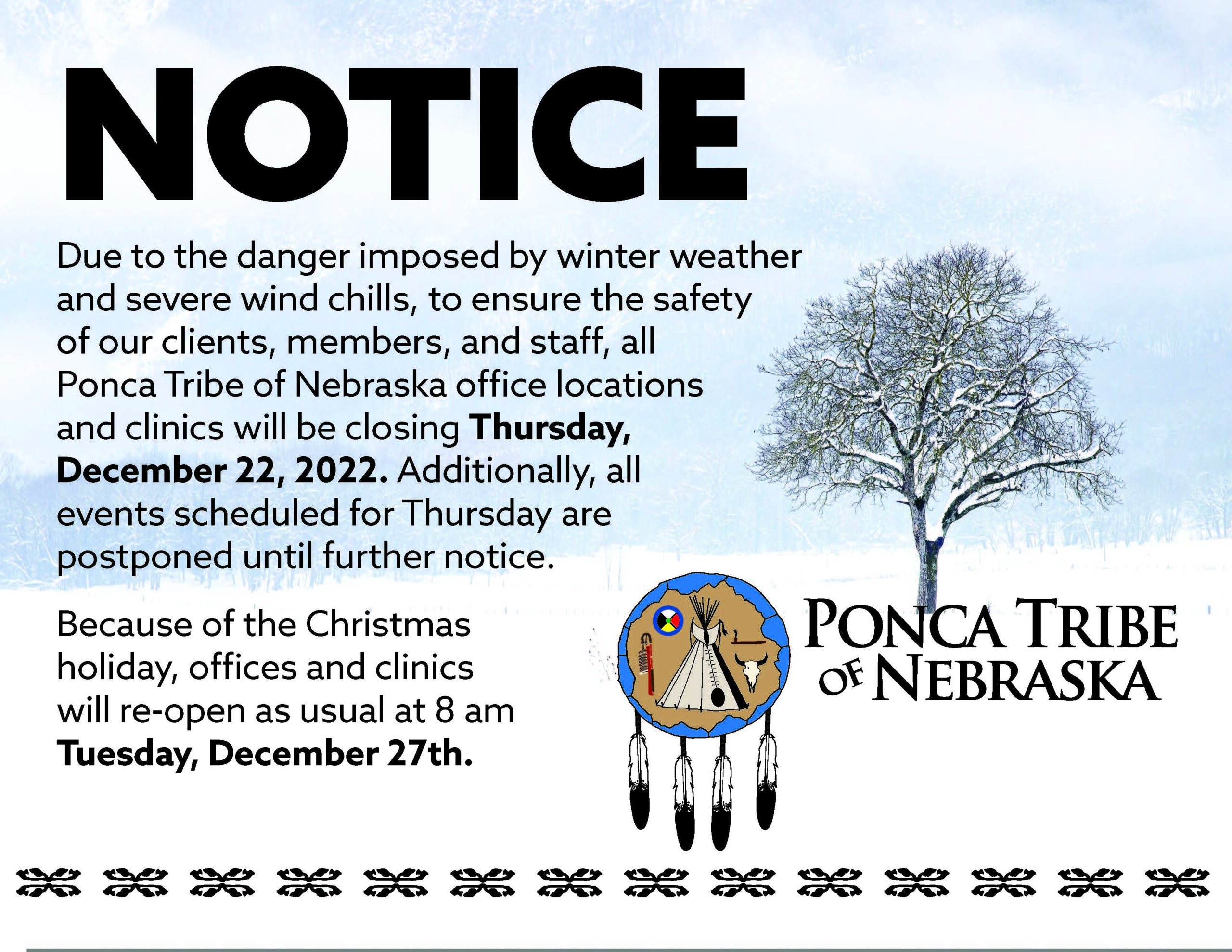 Read more about the article Ponca Tribe of Nebraska Closed December 22, 2022