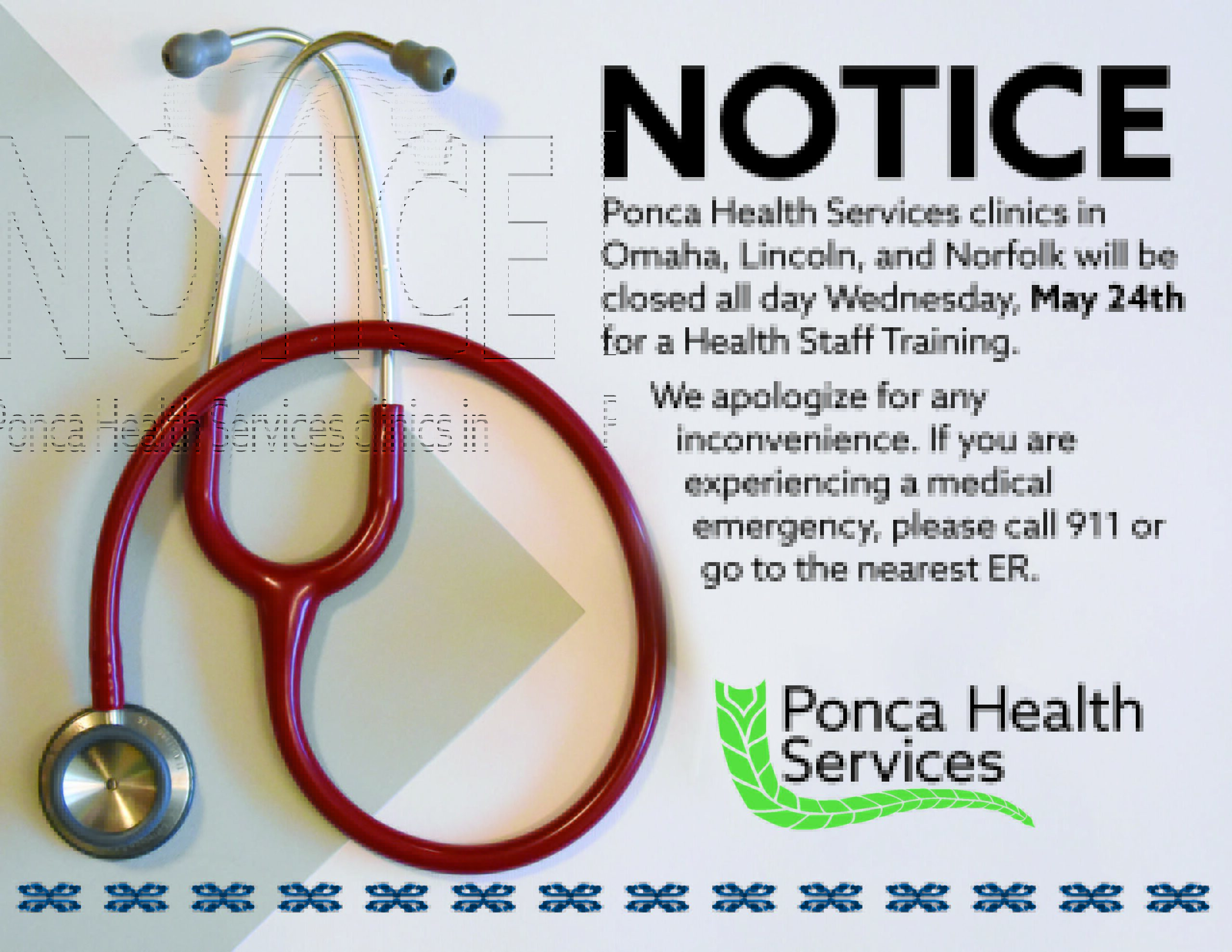 Ponca Health Services Clinics Closed, 5/24/23