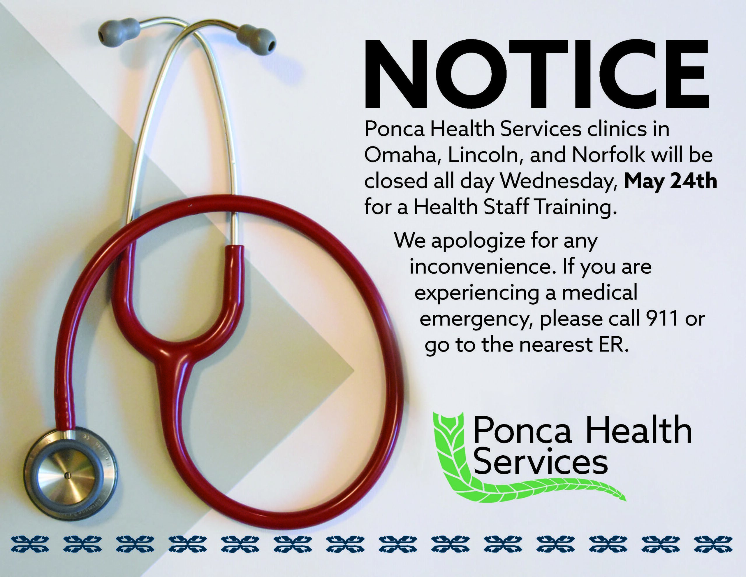 Read more about the article Ponca Health Services Clinics Closed, 5/24/23