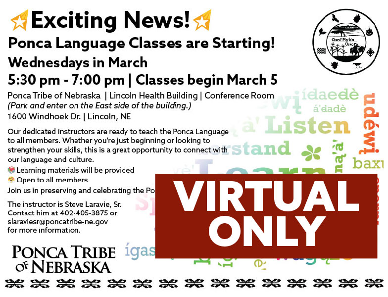 You are currently viewing Ponca Language Class in Lincoln Will ONLY be Held Virtually Wednesday, March 19th