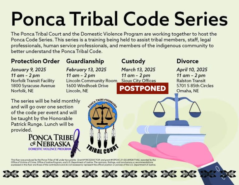 Ponca Tribal Code Training for March 13th in Sioux City has been postponed