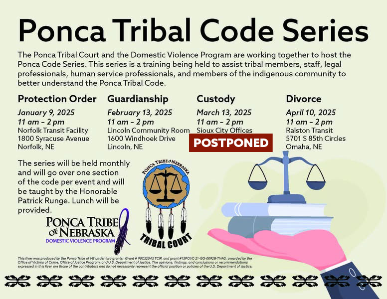 You are currently viewing Ponca Tribal Code Training for March 13th in Sioux City has been postponed