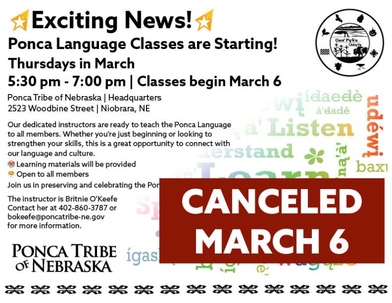 March 6th Ponca Language Class in Niobrara Canceled