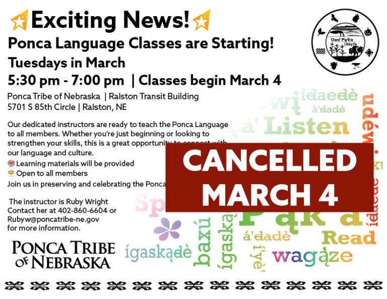 March 4th Ponca Language Class in Ralston Cancelled