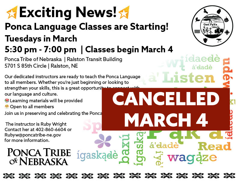 You are currently viewing March 4th Ponca Language Class in Ralston Cancelled