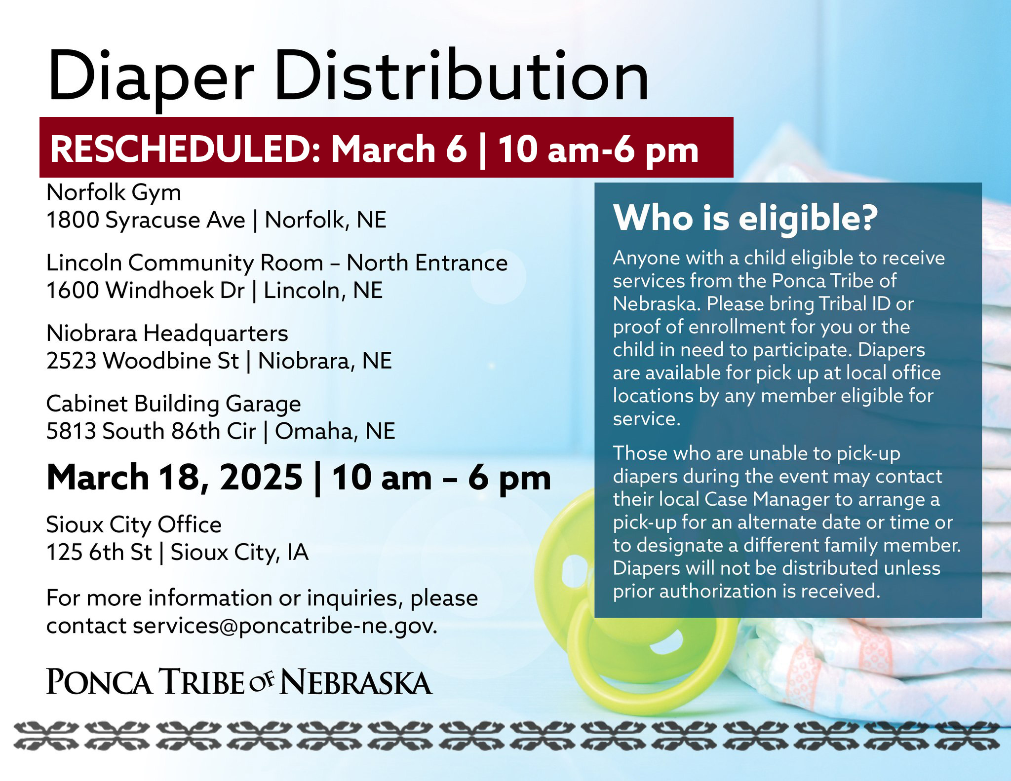 You are currently viewing Diaper Distributions Postponed until Thursday