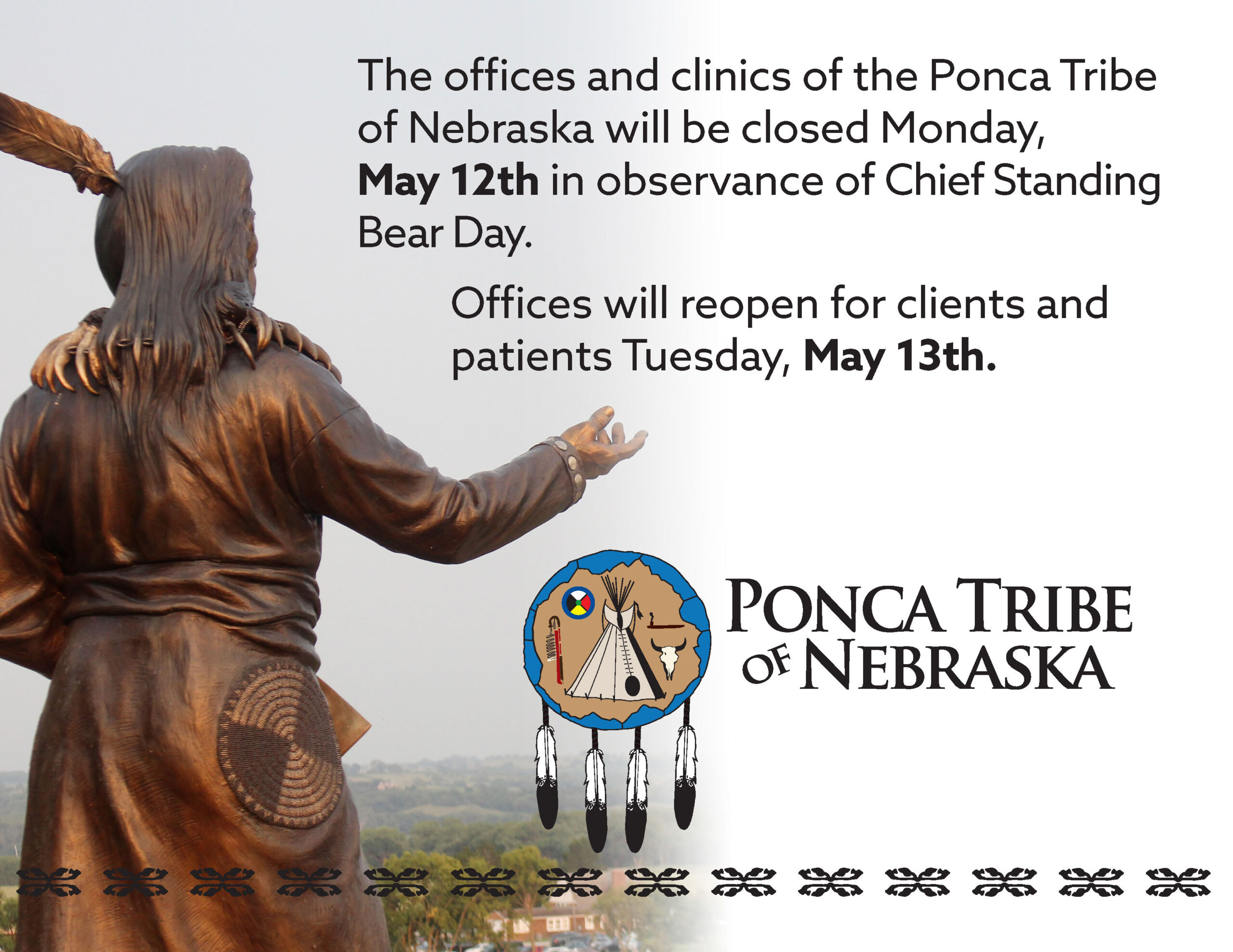 PTN Offices and Clinics Will be Closed Monday, May 12th in Observance of Chief Standing Bear Day